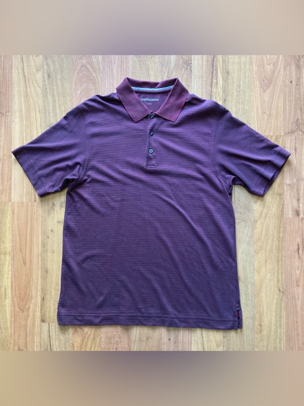 Johnston & Murphy Short Sleeve Polo Stretch Shirt Mens L  Burgundy Geometric